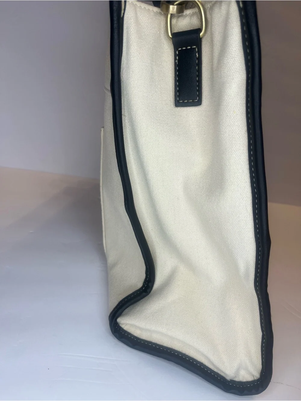 Missnine Canvas Tote Laptop Bag with Black Trim - Neutral